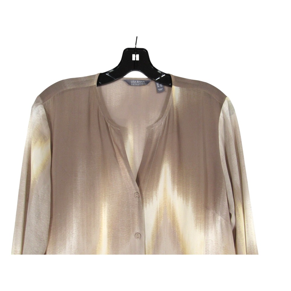LISA RINNA Beige/Brown OMBRE Button-Down CHIFFON Long TUNIC TOP/KIMONO sz Sz L - Picture 2 of 6
